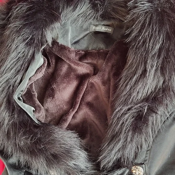Devil Fashion Gothic Faux Leather Jacket With Faux Fur Trim - Picture 5 of 8
